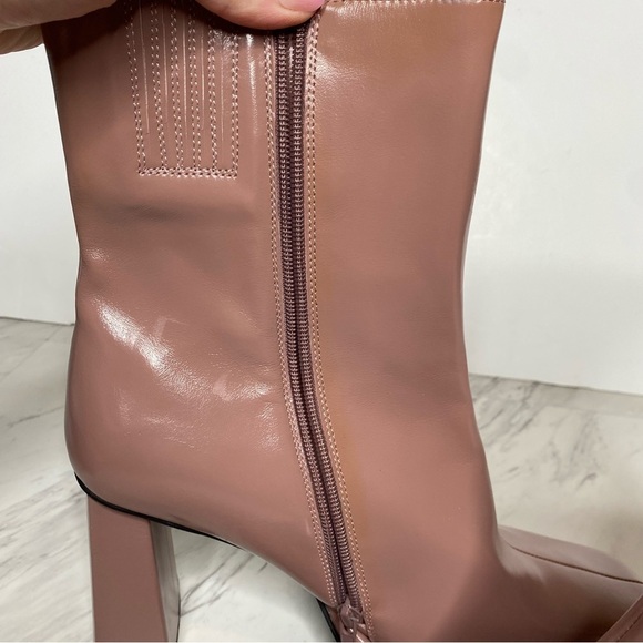 New! Jeffrey Campbell Maximal Square Toe Pink Leather Heeled Bootie 11 - Picture 7 of 15